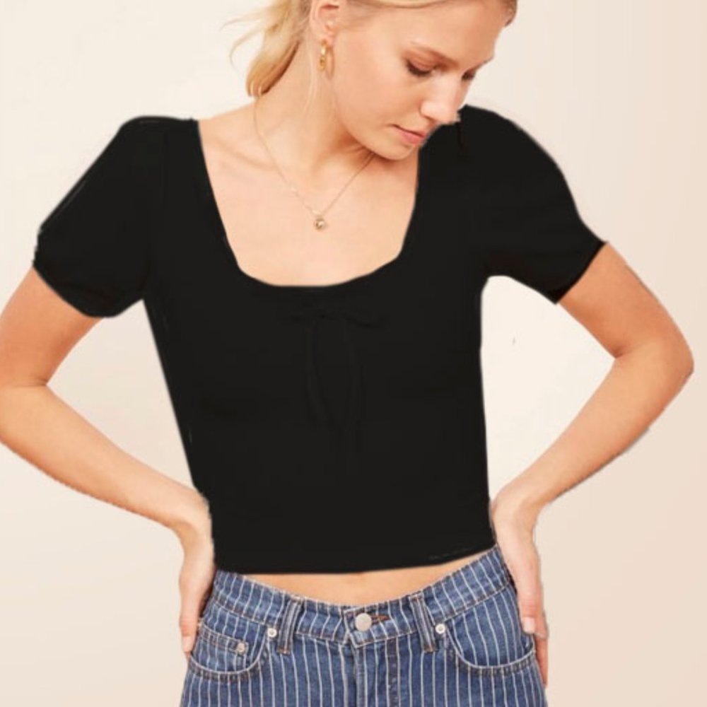 Reformation Sicily Ribbed Front tie Crop Shirt XS